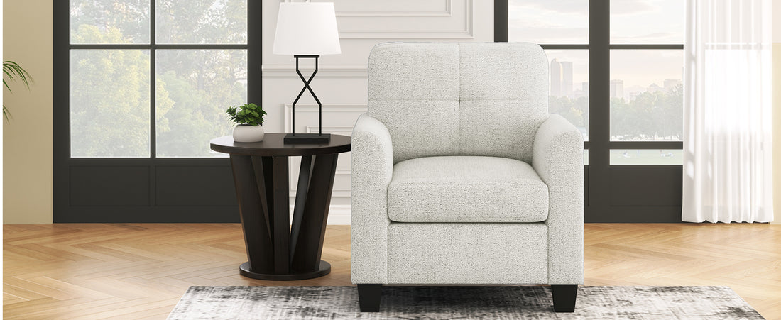 Mid Century Modern Accent Chair Cozy Armchair Button Tufted Back And Wood Legs For Living Room, Office Room, Beige Beige Primary Living Space Polyester