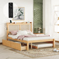 Queen Size Elegant Bed Frame With Rattan Headboard And Sockets ,Natural Twin Natural Rattan