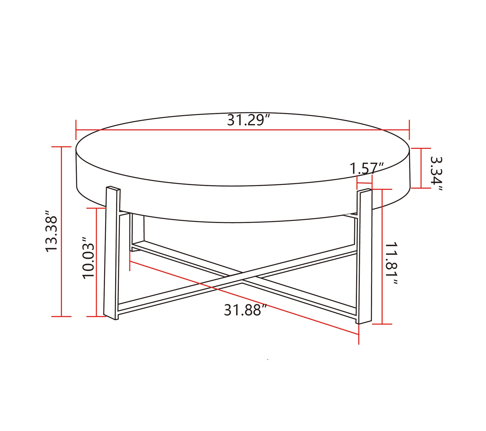 31.29"Modern Retro Splicing Round Coffee Table, Fir Wood Table Top With Black Cross Legs Base Same Sku:W75770652 Black Metal & Wood