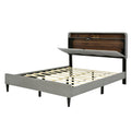 Queen Size Upholstered Platform Bed With Storage Headboard, Sensor Light And A Set Of Sockets And Usb Ports, Linen Fabric, Gray Gray Linen
