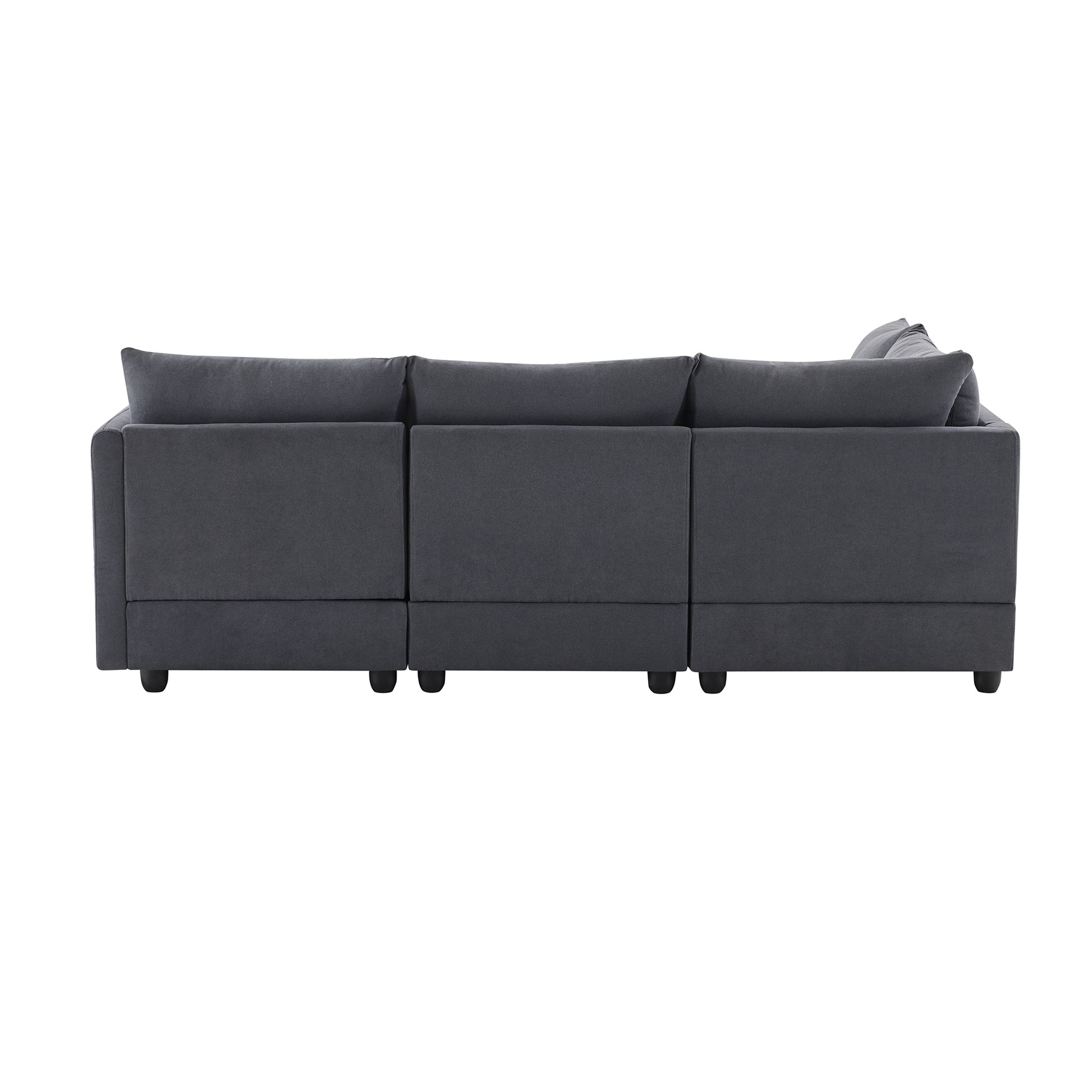 89*79"Modern Sectional Sofa With Vertical Stripes,2 Pillows,5 Seat Couch With Convertible Ottoman,Various Combinations,L Shape Indoor Furniture For Living Room,Apartment, 3 Colors Dark Gray Fabric 5