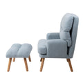 Accent Chair With Ottoman Set, Fabric Armchair With Wood Legs And Adjustable Backrestmid Century Modern Comfy Lounge Chair For Living Room, Bedroom, Reading Room And Study Blue Textile 1 Seat