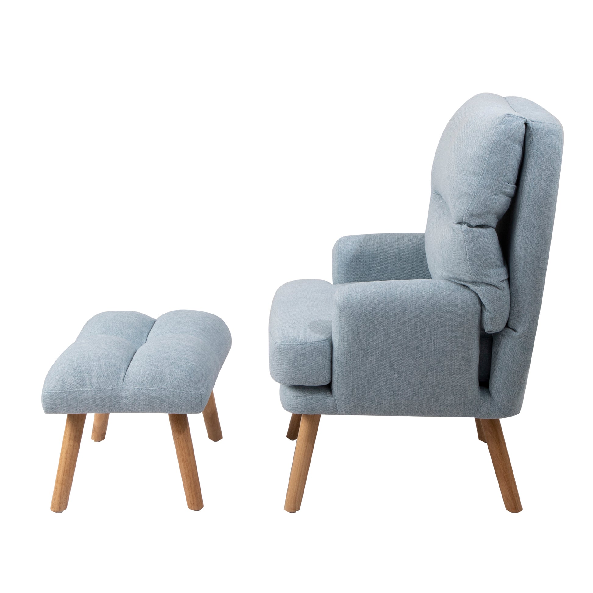 Accent Chair With Ottoman Set, Fabric Armchair With Wood Legs And Adjustable Backrestmid Century Modern Comfy Lounge Chair For Living Room, Bedroom, Reading Room And Study Blue Textile 1 Seat
