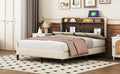 Full Size Upholstered Platform Bed With Storage Headboard, Sensor Light And A Set Of Sockets And Usb Ports, Linen Fabric, Beige Beige Linen