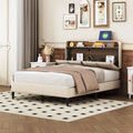 Full Size Upholstered Platform Bed With Storage Headboard, Sensor Light And A Set Of Sockets And Usb Ports, Linen Fabric, Beige Beige Linen
