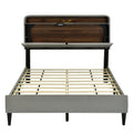 Full Size Upholstered Platform Bed With Storage Headboard, Sensor Light And A Set Of Sockets And Usb Ports, Linen Fabric, Gray Gray Linen