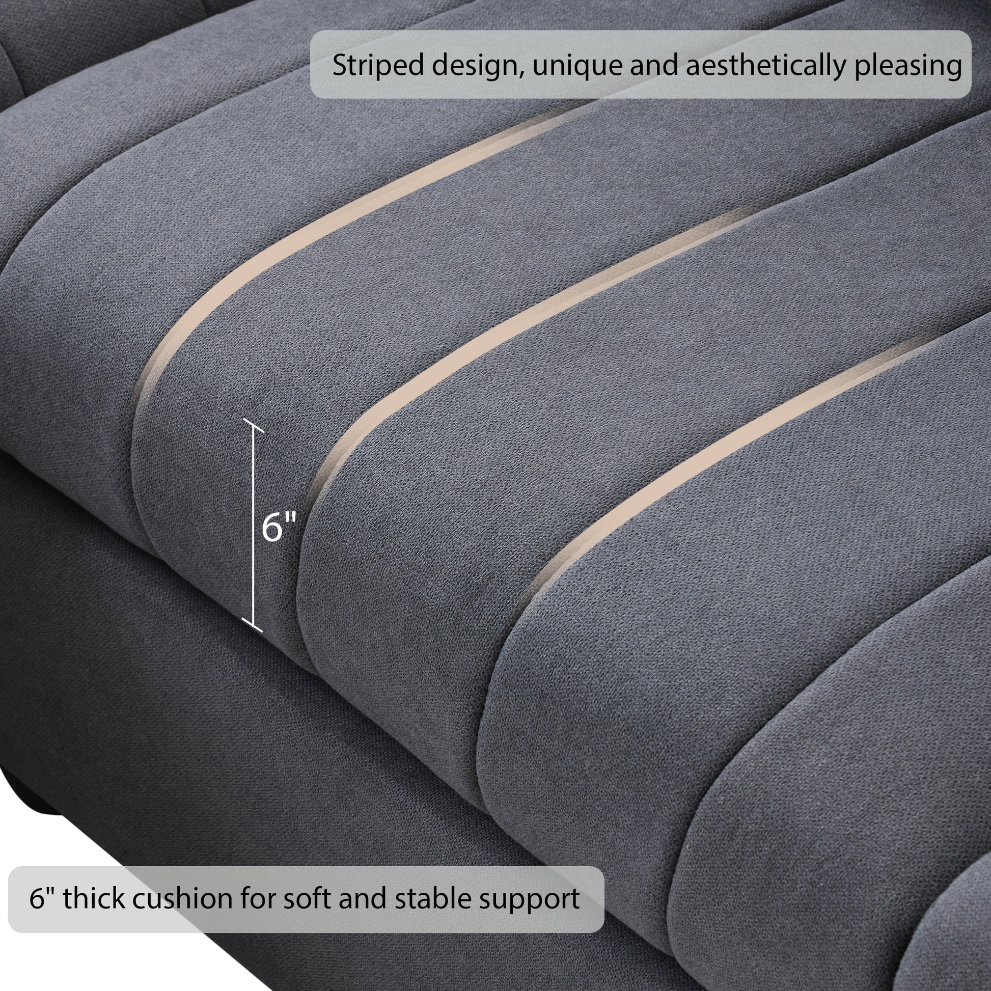 89*79"Modern Sectional Sofa With Vertical Stripes,2 Pillows,5 Seat Couch With Convertible Ottoman,Various Combinations,L Shape Indoor Furniture For Living Room,Apartment, 3 Colors Dark Gray Fabric 5