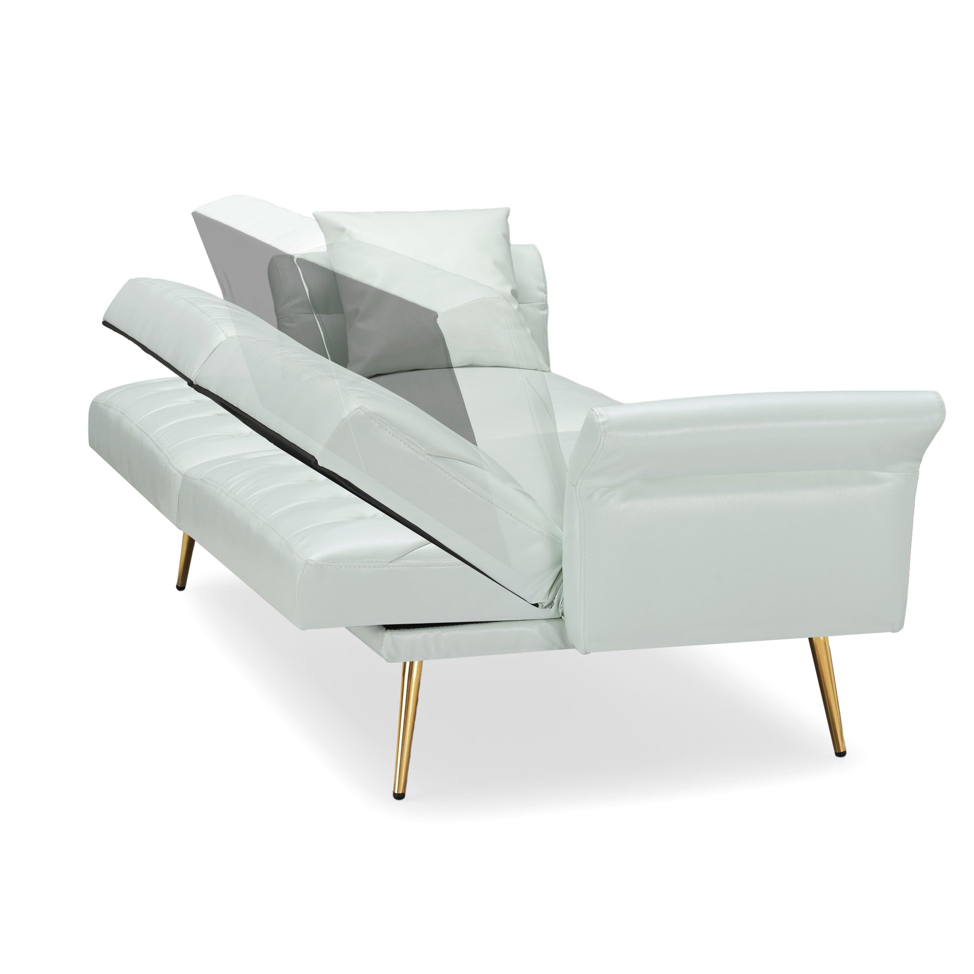 67.71 Inch Faux Leather Sofa Bed With Adjustment Armres White Light Brown Faux Leather Wood Primary Living Space Medium Soft Loose Back Contemporary Eucalyptus Square Arms Foam Pvc 2 Seat