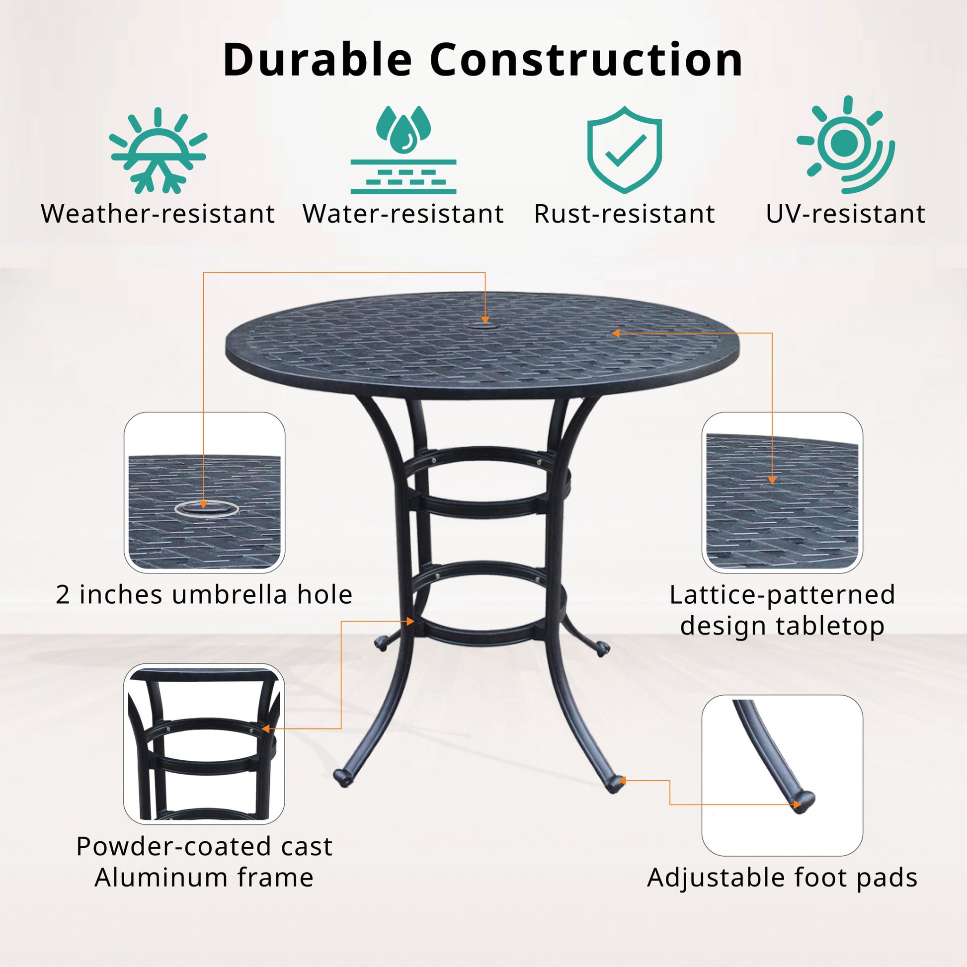 Round Bar Table, Dark Lava Bronze Antique Bronze Aluminum