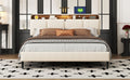 Queen Size Upholstered Platform Bed With Storage Headboard, Sensor Light And A Set Of Sockets And Usb Ports, Linen Fabric, Beige Beige Linen