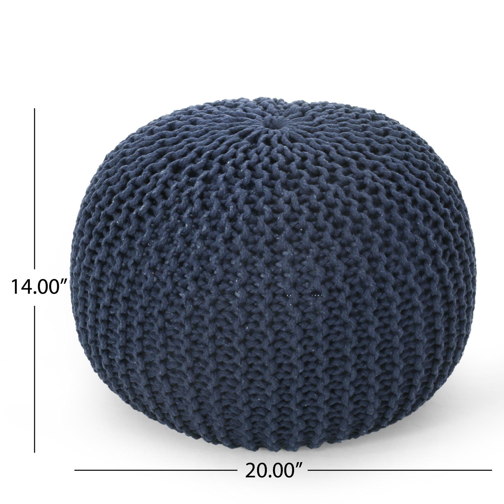 Bordeaux Knitted Cotton Round Pouf, Navy Blue Navy Blue Cotton