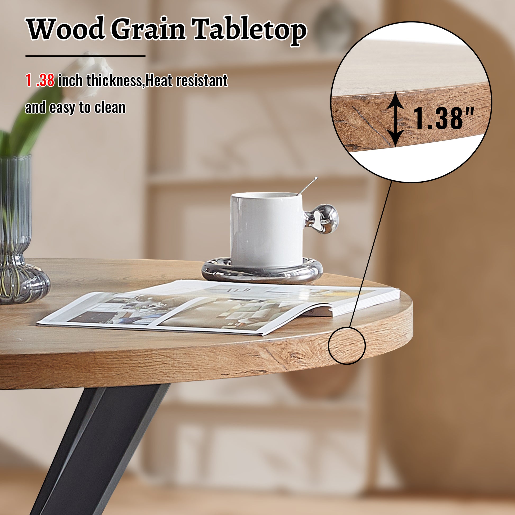 Easy Assembly Round Dining Table,Coffee Table For Cafe Bar Kitchen Dining Office Walnut Dining Room Modern Round Mdf