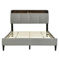 Queen Size Upholstered Platform Bed With Storage Headboard, Sensor Light And A Set Of Sockets And Usb Ports, Linen Fabric, Gray Gray Linen