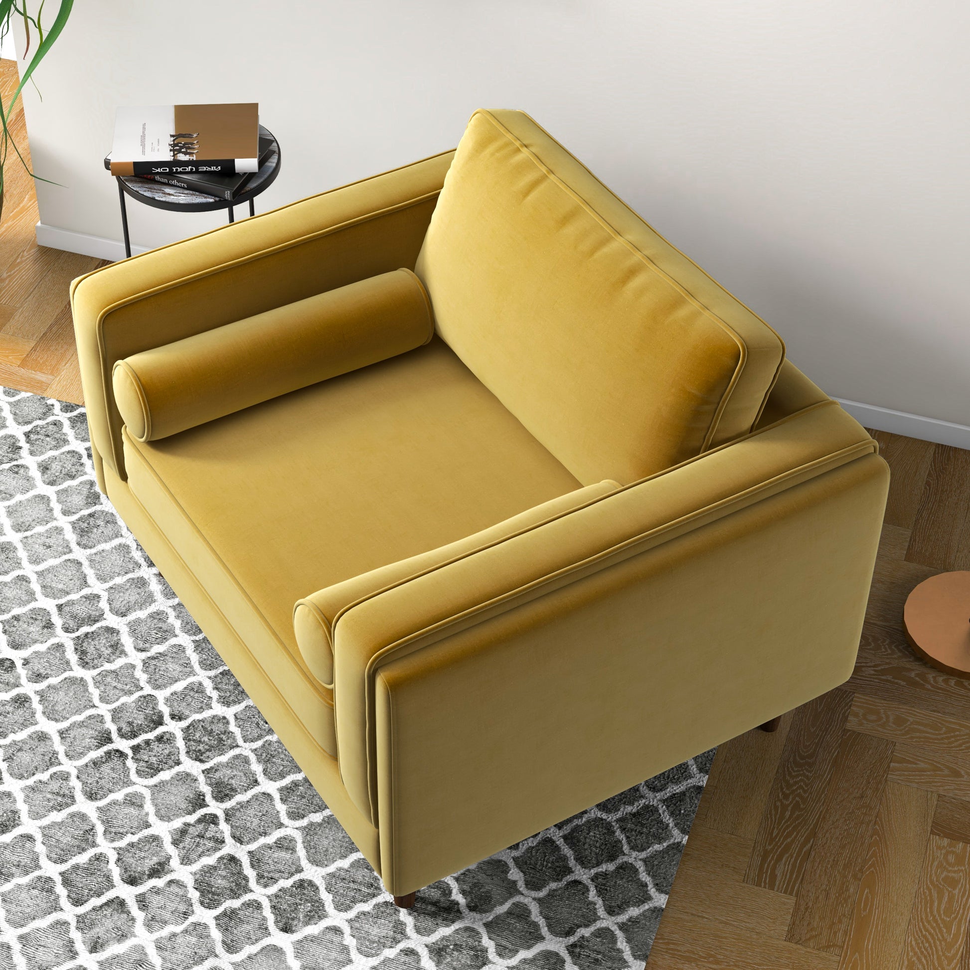 Amber Velvet Lounge Chair Yellow Leather