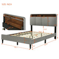 Full Size Upholstered Platform Bed With Storage Headboard, Sensor Light And A Set Of Sockets And Usb Ports, Linen Fabric, Gray Gray Linen