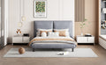 Queen Size Upholstered Platform Bed With Two Large Headrests And Thick Fabric, Polyester, Gray Gray Polyester