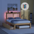 Full Size Elegant Bed Frame With Rattan Headboard And Sockets ,Natural Full Natural Rattan