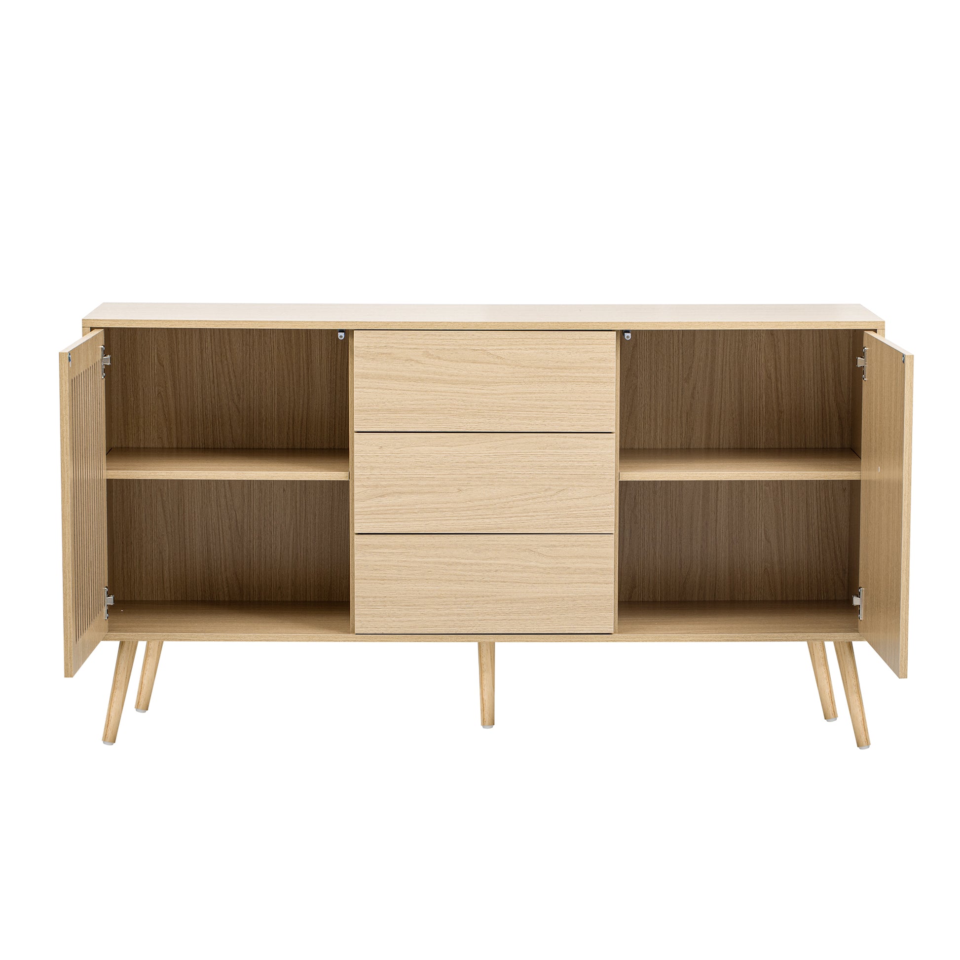 Modern Cabinet With 2 Doors And 3 Drawers, Suitable For Living Rooms, Studies, And Entrances. Natural Mdf