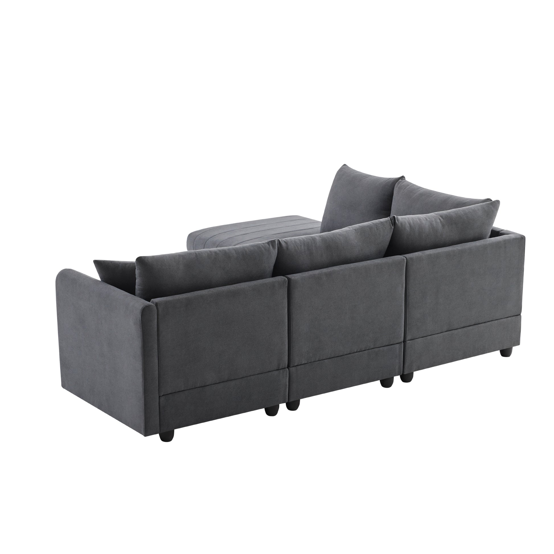 89*79"Modern Sectional Sofa With Vertical Stripes,2 Pillows,5 Seat Couch With Convertible Ottoman,Various Combinations,L Shape Indoor Furniture For Living Room,Apartment, 3 Colors Dark Gray Fabric 5