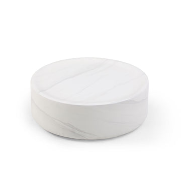 31.49'' Round Coffee Table,Sturdy Fiberglass Table For Living Room, White, No Need Assembly.White White Fiberglass