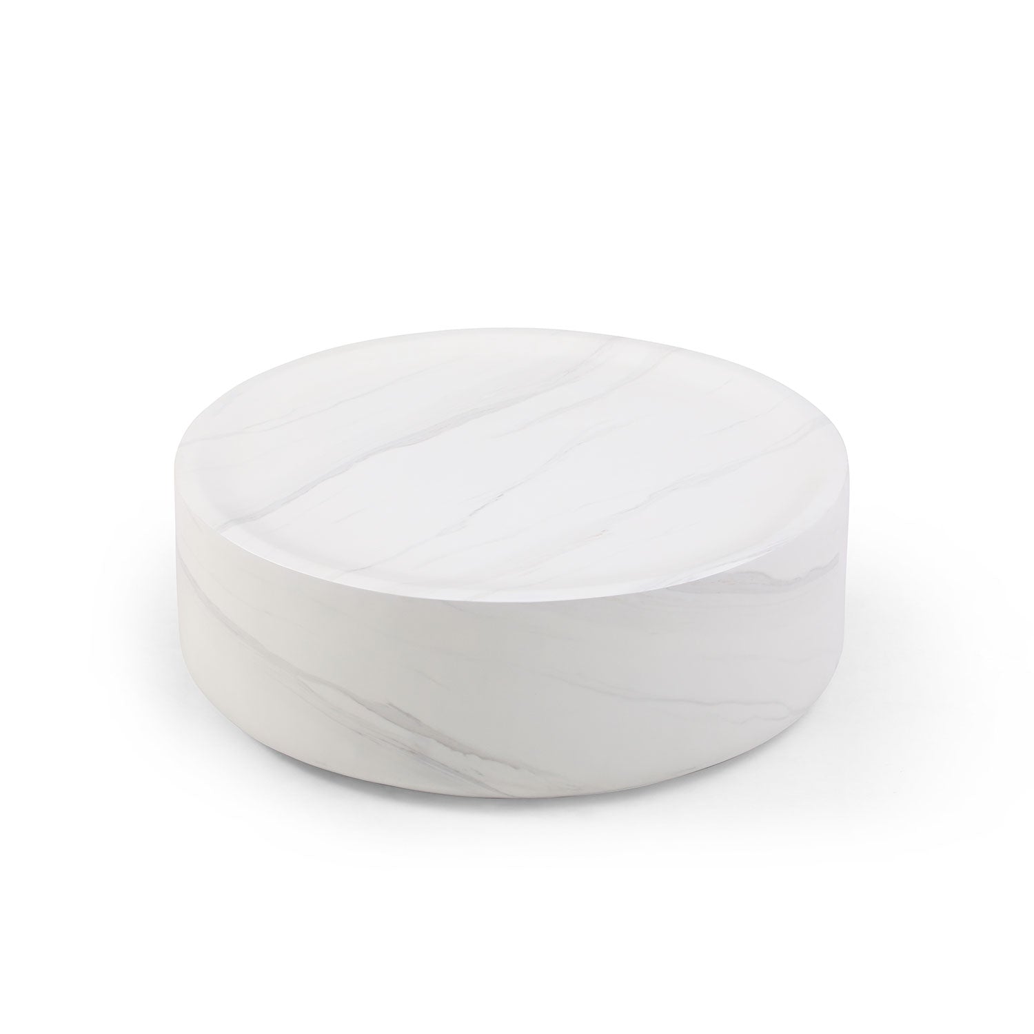 35.43'' Round Coffeee Table ,Marble Table ,Simple Modern Center Cocktail Table ,Sturdy Fiberglass Table For Living Room, No Need Assembly,White White Fiberglass