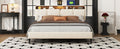 Queen Size Upholstered Platform Bed With Storage Headboard, Sensor Light And A Set Of Sockets And Usb Ports, Linen Fabric, Beige Beige Linen