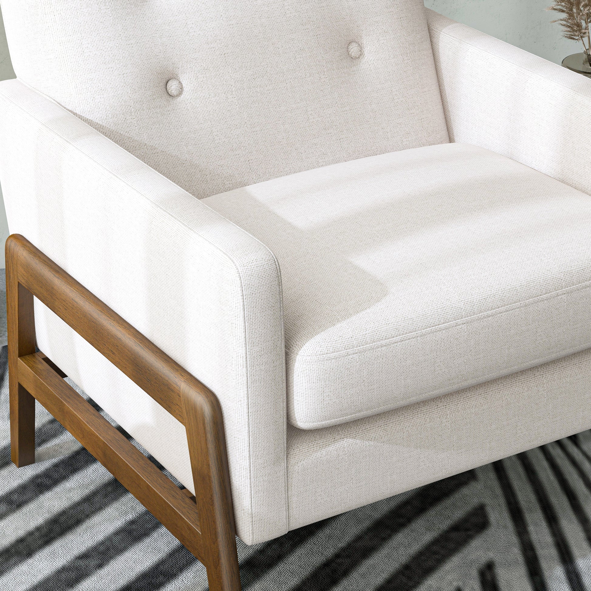 Cole Solid Wood Lounge Chair Beige Fabric