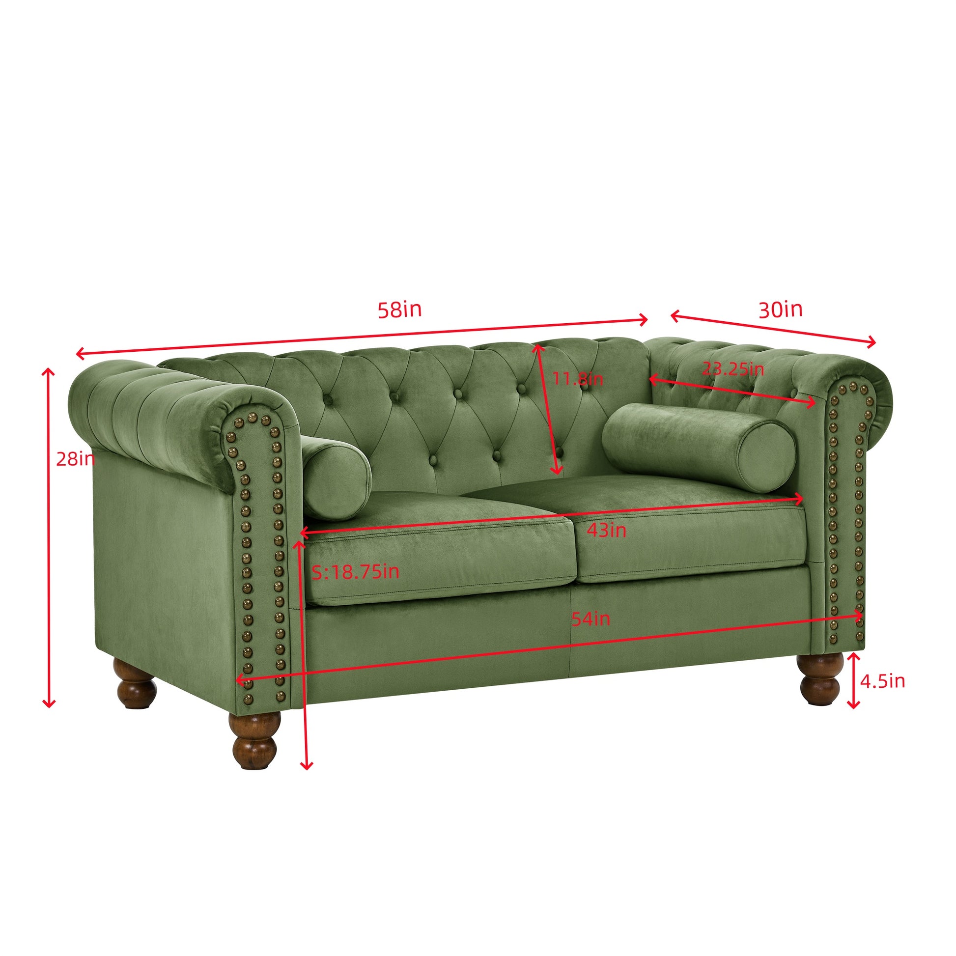 Phoyal Largeseat, Velvet Sofa Two Seat Sofa Classic Tufted Chesterfield Settee Sofa Modern 2 Seater Couch Furniture Tufted Back For Living Room Green Green Velvet Primary Living Space Medium Soft