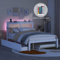 Queen Size Elegant Bed Frame With Rattan Headboard And Sockets ,White White Rattan