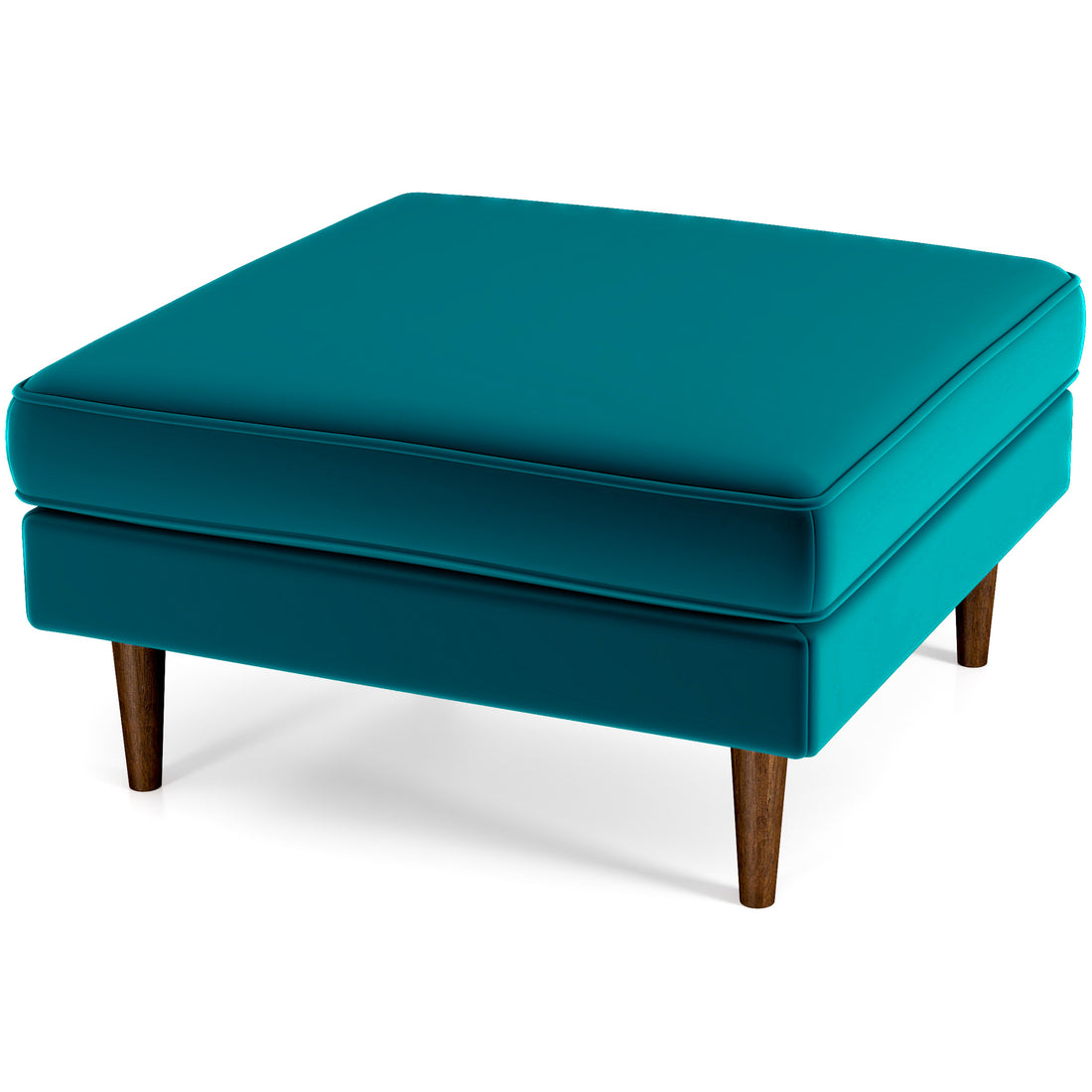 Amber Mid Century Modern Square Upholstered Ottoman Blue Velvet