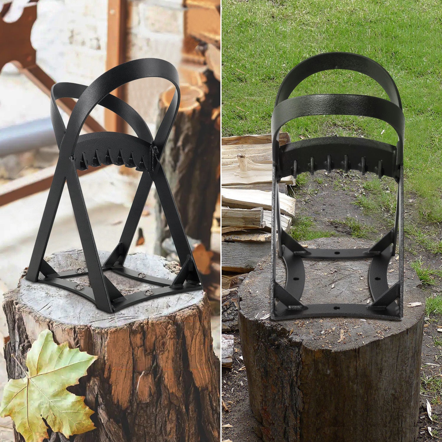 Kindling Splitter Wedges For Cutting Woods Portable Log Splitter Heavy Duty Firewood Splitter & Fire Poker Set Manual Log Splitter Wedge Wood Chopper For Commercial, Outdoor, Home Black Metal