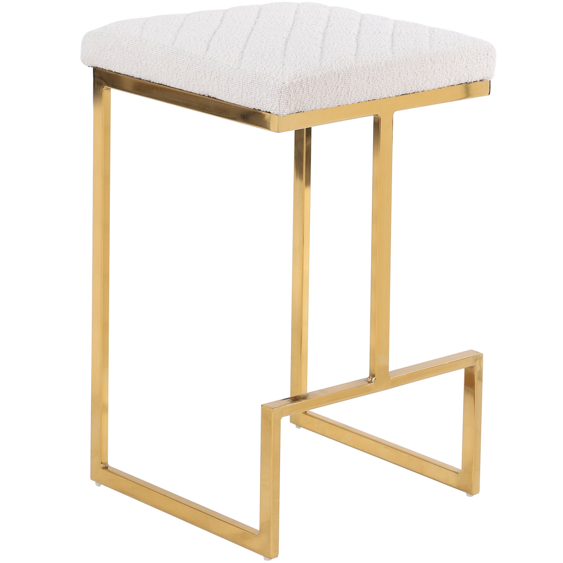Joel Mid Century Modern Luxury Upholstered Stool Beige Fabric