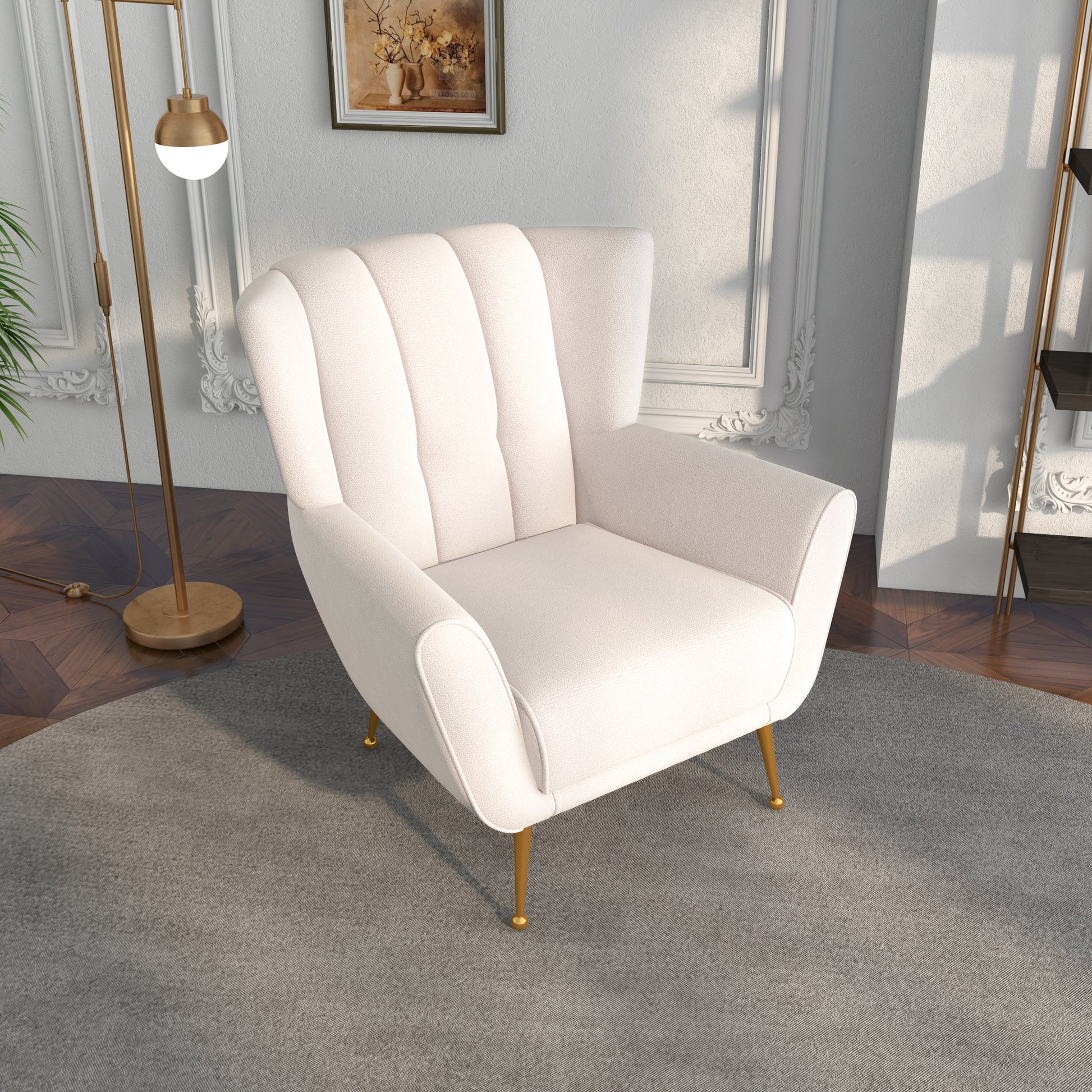 Gianna Mid Century Modern Tufted French Boucle Armchair White Boucle