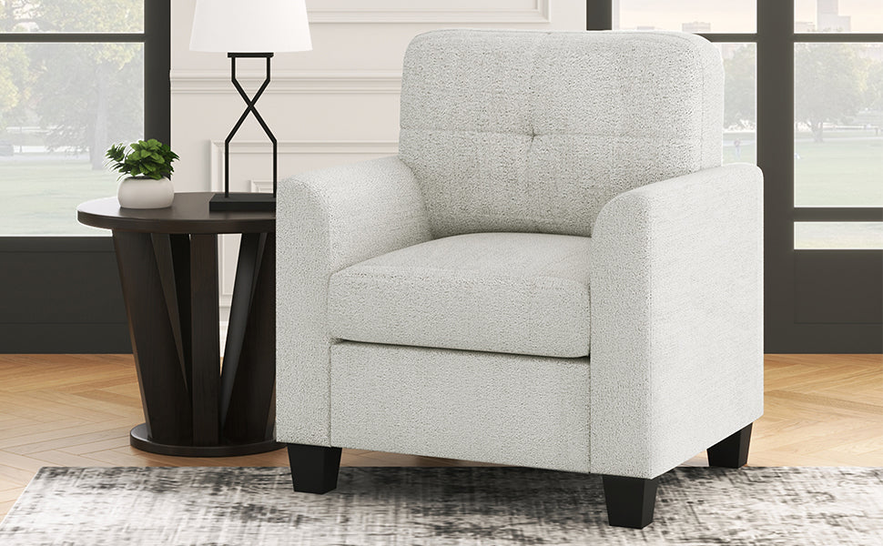 Mid Century Modern Accent Chair Cozy Armchair Button Tufted Back And Wood Legs For Living Room, Office Room, Beige Beige Primary Living Space Polyester