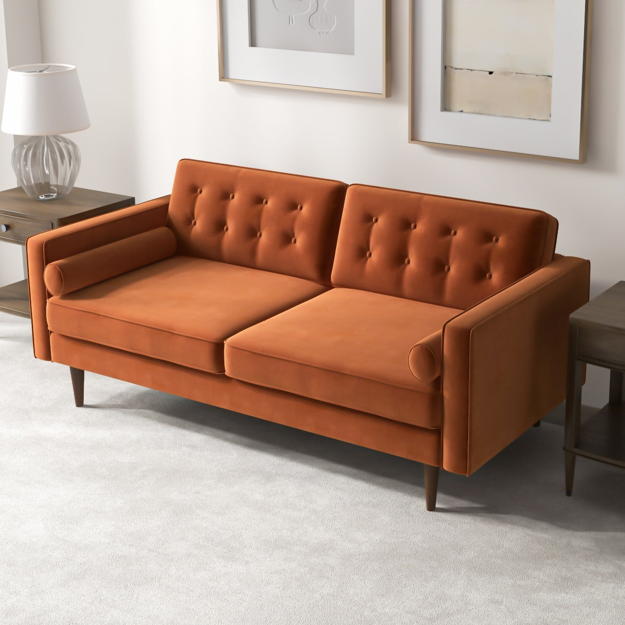 Casey Velvet Loveseat Orange Velvet