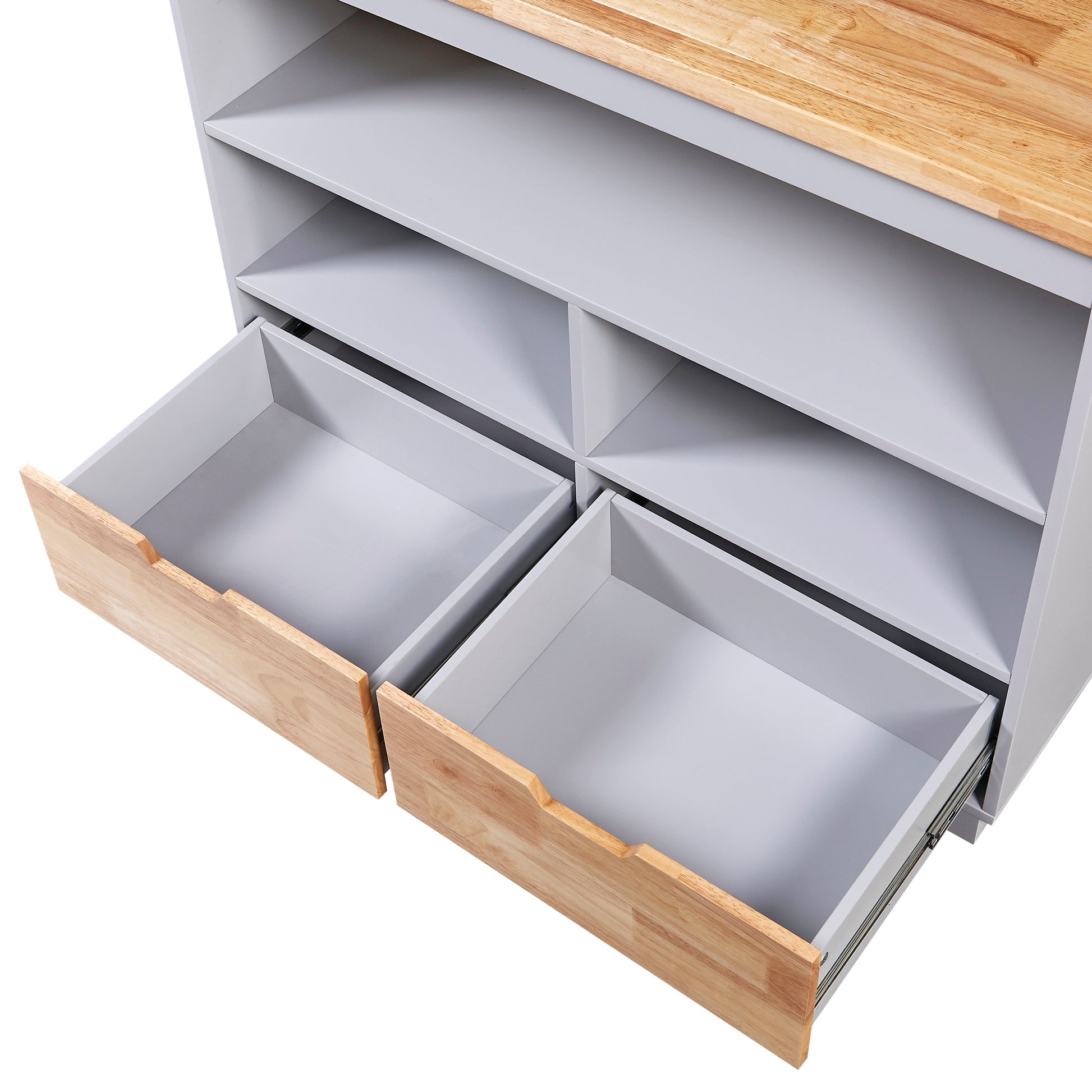 Rolling Kitchen Island With Storage, Two Sided Kitchen Island Cart On Wheels With Wood Top, Wine And Spice Rack, Large Kitchen Cart With 2 Drawers, 3 Open Compartments, Grey Blue Blue Kitchen Classic,French,Mid Century Modern,Modern,Rustic Rectangular