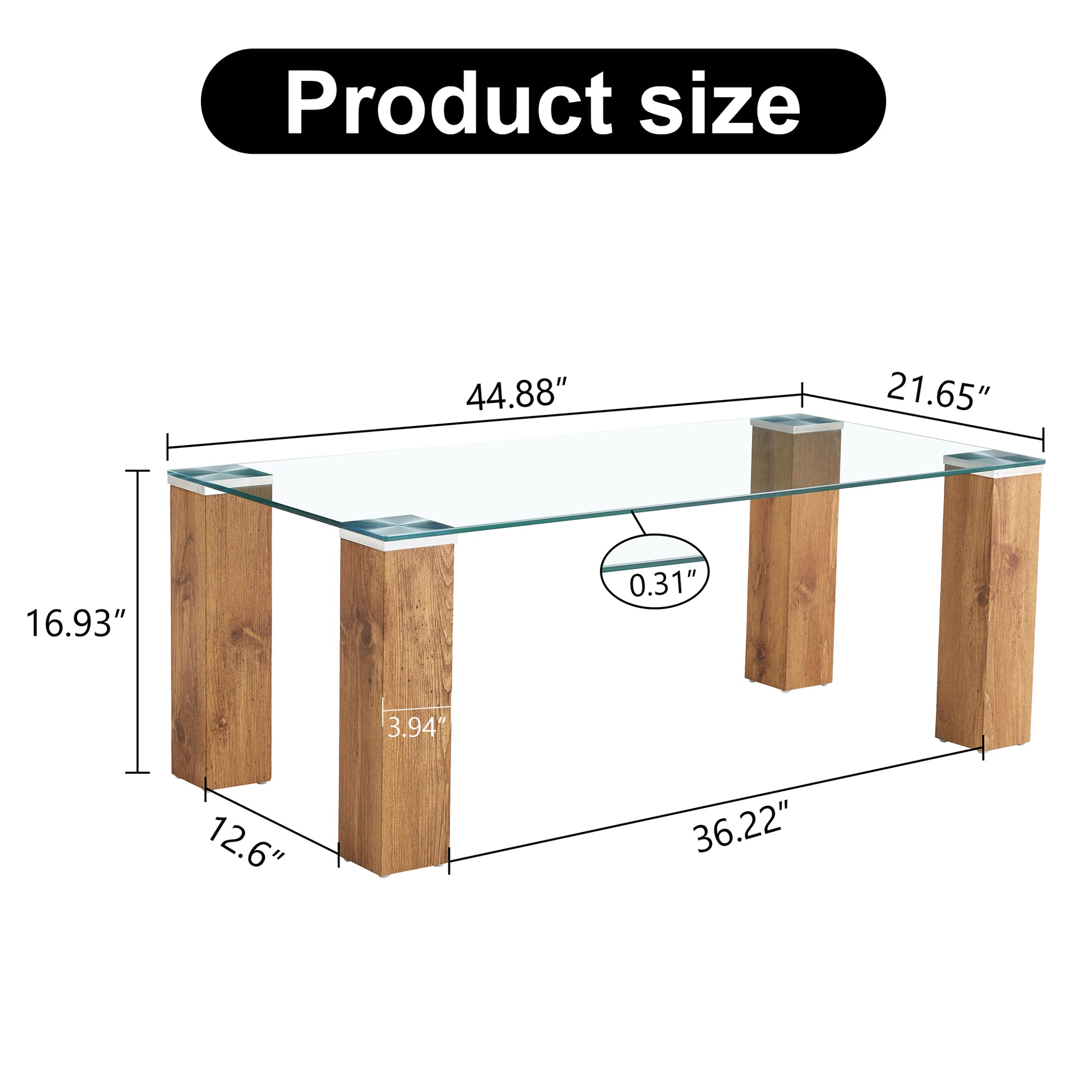 Glass Top Coffee Table,Tea Table, With Mdf Legs Stylish Blend Of Elegance And Durability 44.9"*21.7"*16.9" Transparent Glass