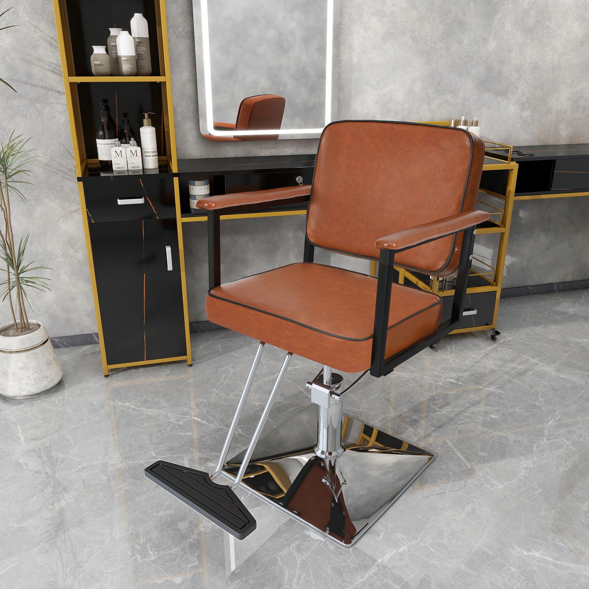 Classic Barber Chair,Styling Salon Chair With Hydraulic Pump Swivel Barber Chair,For Beauty Salon Spa Equipment,Brown Brown Metal