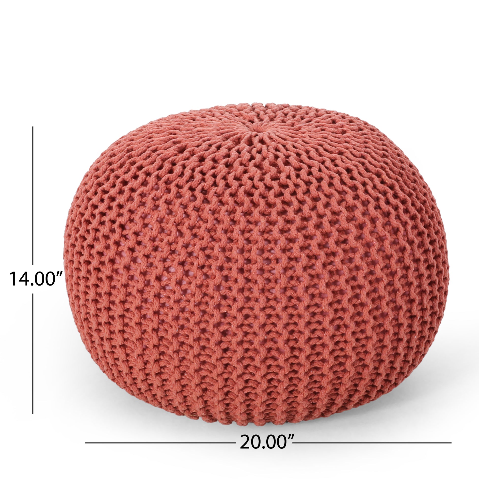 Bordeaux Knitted Cotton Round Pouf, Coral Coral Cotton