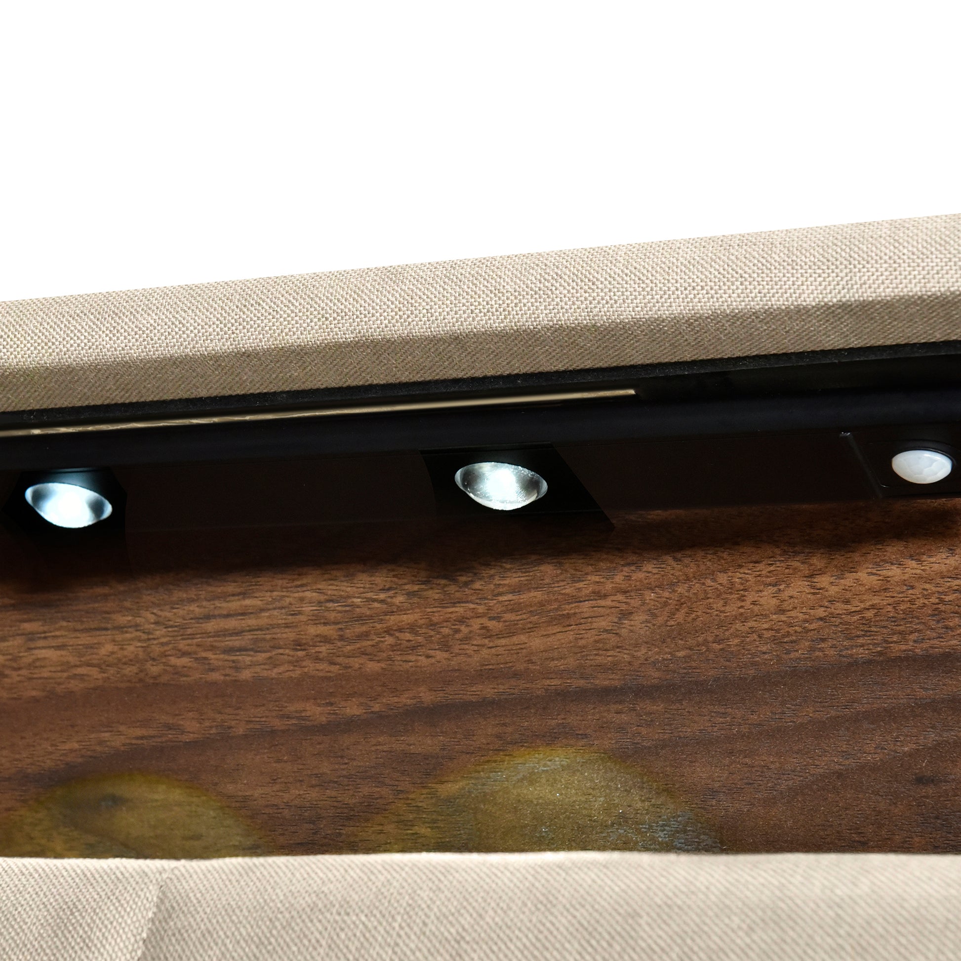 Full Size Upholstered Platform Bed With Storage Headboard, Sensor Light And A Set Of Sockets And Usb Ports, Linen Fabric, Beige Beige Linen