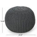 Bordeaux Knitted Cotton Round Pouf, Gray Gray Cotton