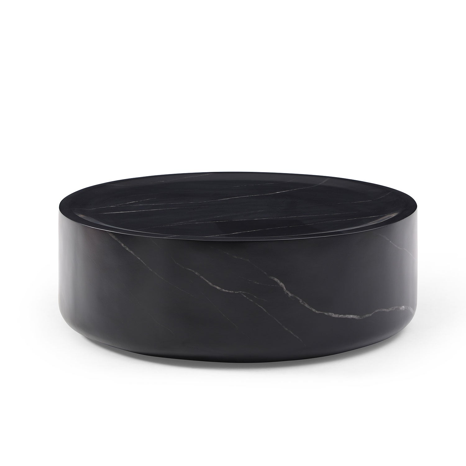 39.37'' Black Marble Round Coffee Table Sturdy Fiberglass Table For Living Room ,No Need Assembly. Black Fiberglass