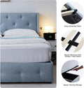 Queen Size Bed Frame With Storage Lift Up Storage Bed With Modern Wingback Headboard, Usb Ports Box Spring Not Required Queen Light Gray Metal Bedroom Contemporary Bed Frame Foam Linen Upholstered