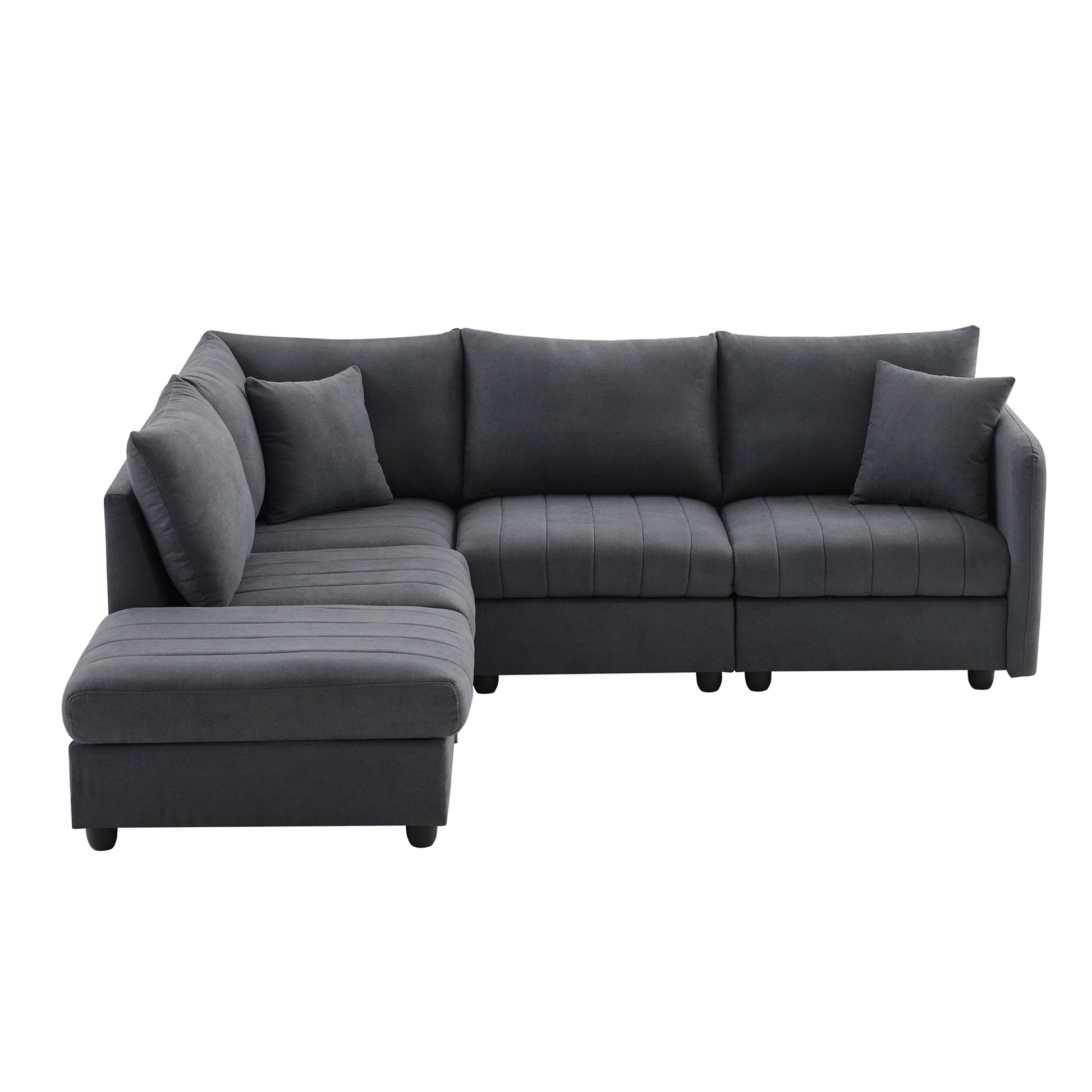 89*79"Modern Sectional Sofa With Vertical Stripes,2 Pillows,5 Seat Couch With Convertible Ottoman,Various Combinations,L Shape Indoor Furniture For Living Room,Apartment, 3 Colors Dark Gray Fabric 5