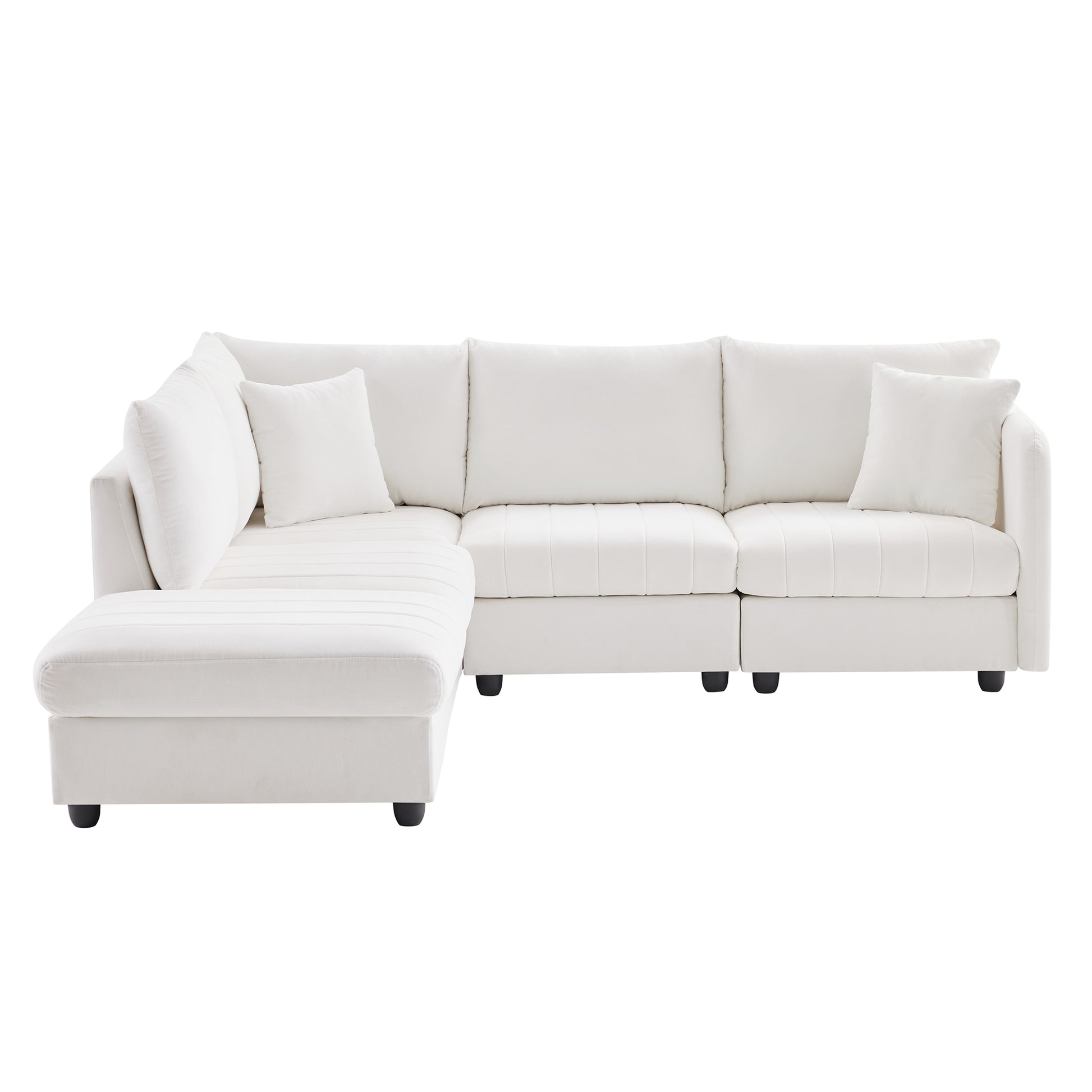 89*79"Modern Sectional Sofa With Vertical Stripes,2 Pillows,5 Seat Couch With Convertible Ottoman,Various Combinations,L Shape Indoor Furniture For Living Room,Apartment, 3 Colors White Fabric 5 Seat