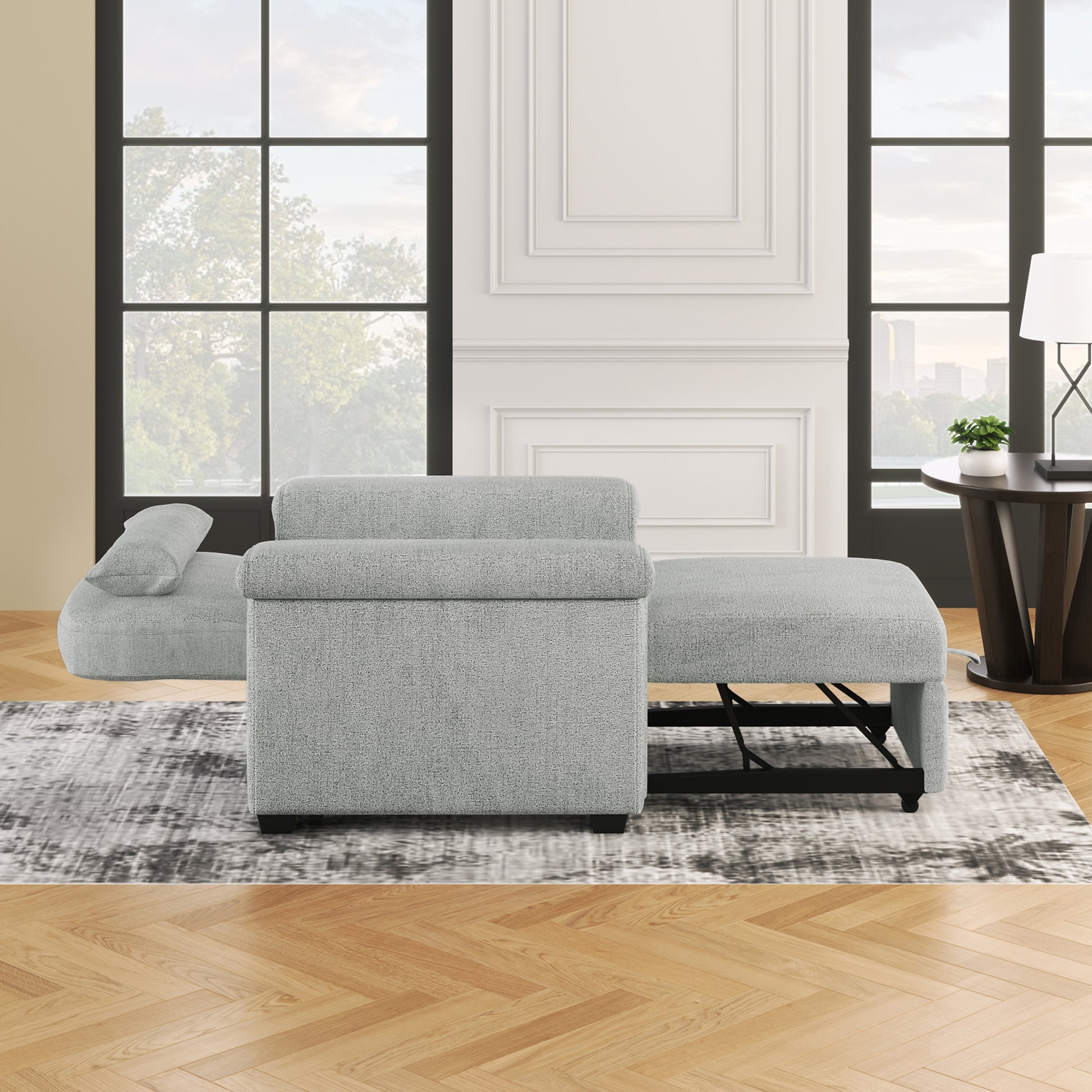 3 In 1 Convertible Sleeper Chair Sofa Bed Pull Out Couch Adjustable Chair With Pillow, Adjust Backrest Into A Sofa, Lounger Chair, Single Bed Or Living Room Or Apartment, Gray Gray Polyester