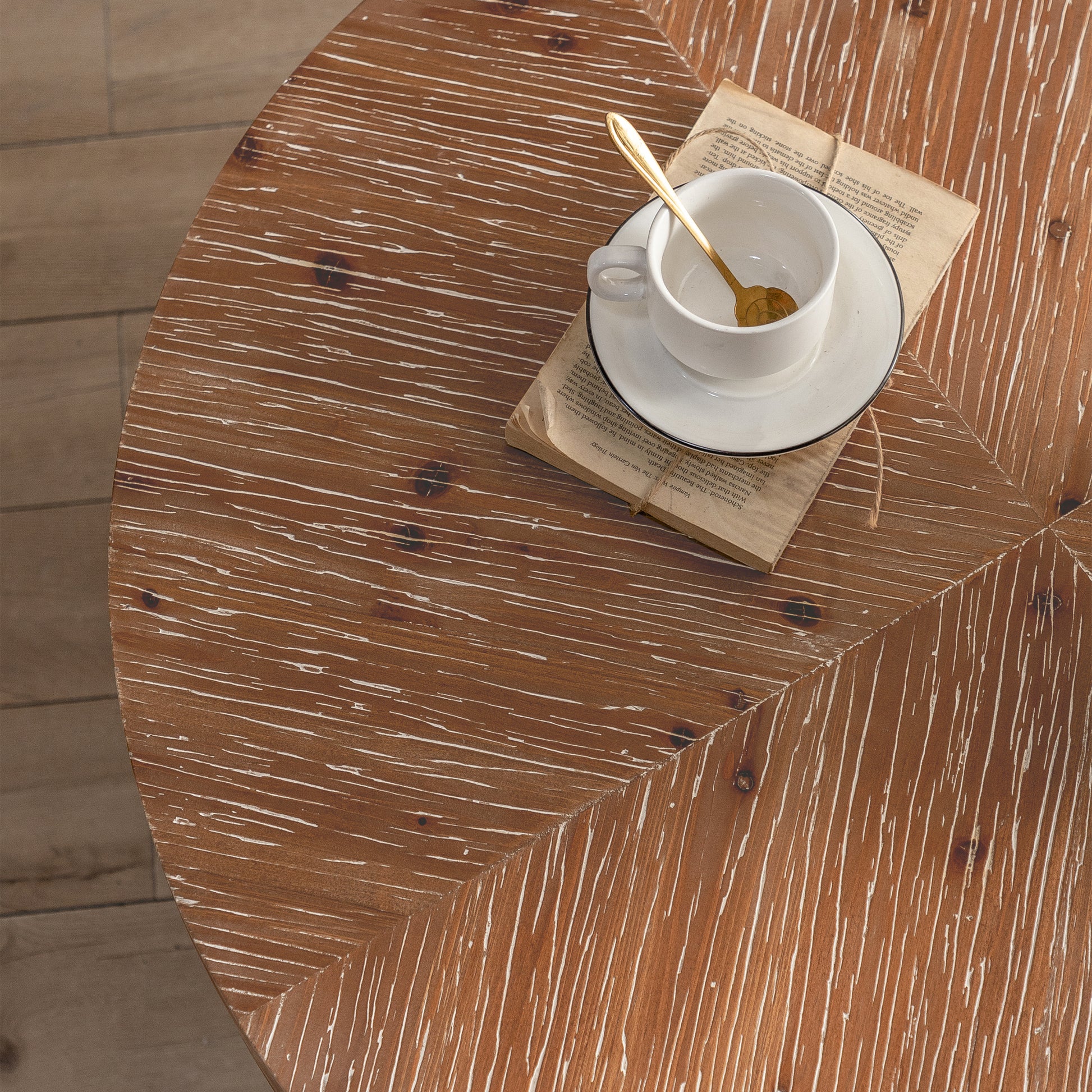 31.29"Modern Retro Splicing Round Coffee Tablefir Wood Table Top With Cross Legs Metal Base Same Sku:W757123560 Natural Metal & Wood
