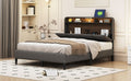 Full Size Upholstered Platform Bed With Storage Headboard, Sensor Light And A Set Of Sockets And Usb Ports, Linen Fabric, Gray Gray Linen