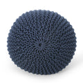 Bordeaux Knitted Cotton Round Pouf, Navy Blue Navy Blue Cotton