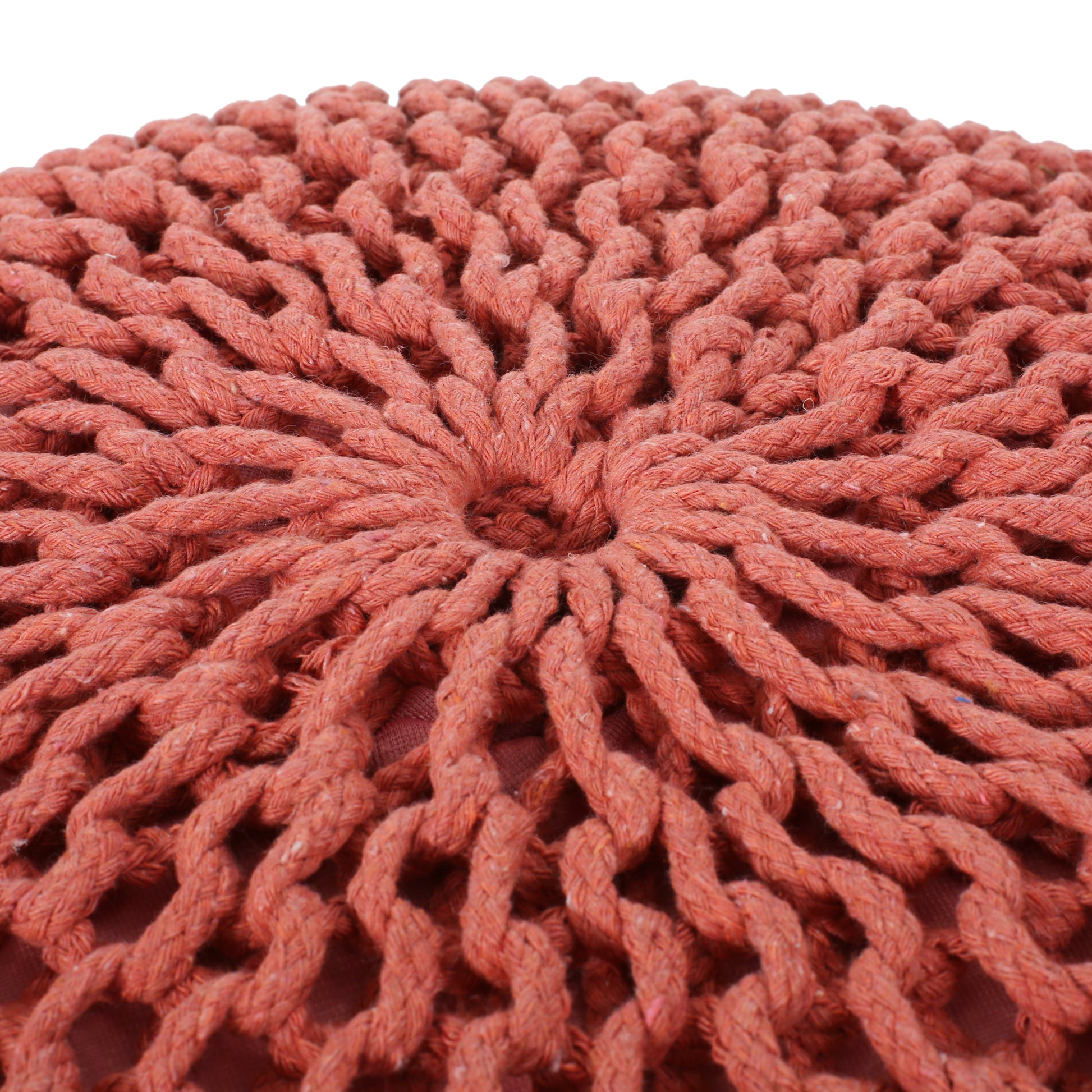 Bordeaux Knitted Cotton Round Pouf, Coral Coral Cotton